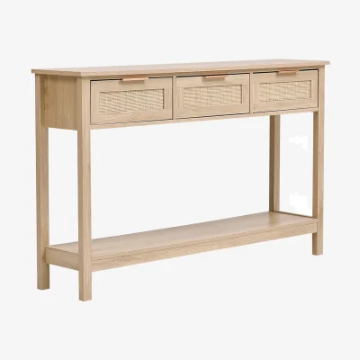 The Range Rustic Wood Console Table with Rattan Drawers - Wood