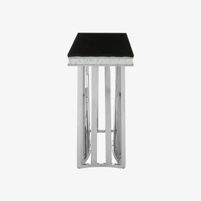The Range Eliza Silver Console Table with Black Glass Top - Black