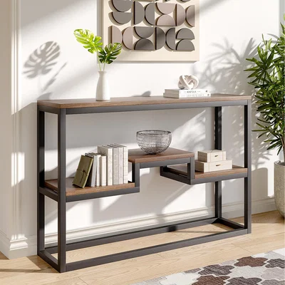 The Range Metal Frame Console Table with Extra Shelves - Brown