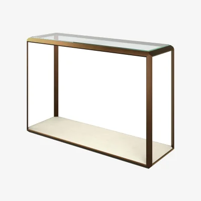 The Range Aracaju Ivory Shagreen and Brass Console Table with Glass Top - Ivory