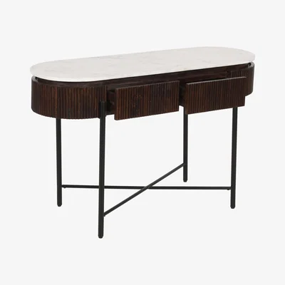 The Range Luxor Mango Wood Console Table With Marble Top And Metal Legs - Brown