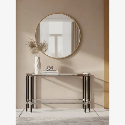 The Range Allessi Silver and Black Console Table with Glass Top - Black