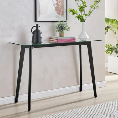 The Range Malmo Rectangular Glass Top Console Table - Black Legs