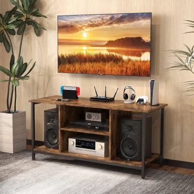 The Range 3 tier TV Console Table with Power Outlet And USB Port-Brown - Brown