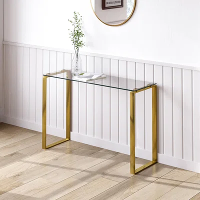 The Range Grey Tempered Glass Rectangle Side Table - Gold