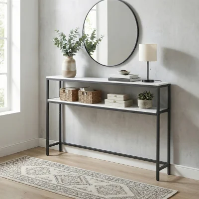 The Range Console Table for Hallway, 2-Tier Slim Sofa Table,for Living Room - MarbleWhite,InkBlack
