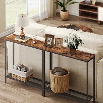 The Range VASAGLE Console Table, Narrow Industrial Hallway Table with Steel Frame - Rustic Brown