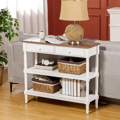 The Range Modern Console Table with Storage Shelves and Drawers - White