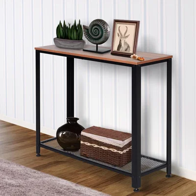 The Range 2 Tier Console Table with Mesh Shelf  - Rustic Brown and Black