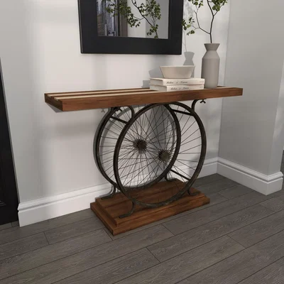 The Range Natural Reclaimed Wood Metal Console Table Wheel - Brown