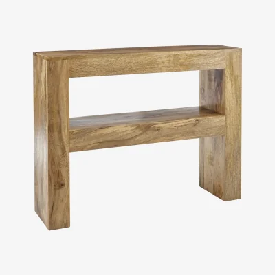 The Range Solid Light Wood Console Hall Telephone Table Small Slim H76 x W100 x D26cm - Brown