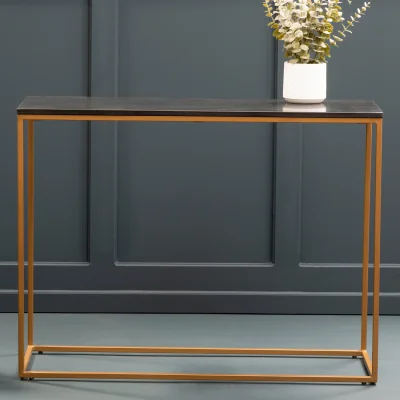 The Range Varana Black Marble Top Console Table With Gold Iron Frame - Black