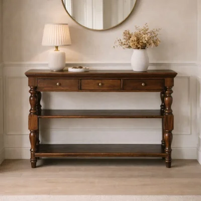 The Range Solid Wood Turned Leg Console Table - Brown