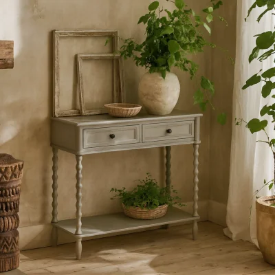The Range Thuy Wood Console Table 2 Drawers - Grey