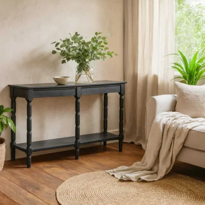 The Range Ploumanach 1600mm Black Wooden Console Table with Lower Shelf - Black