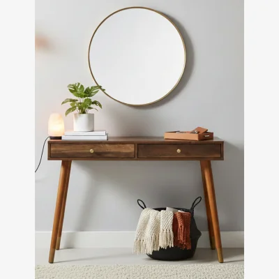 The Range Frida Wood Veneer Console Table with 2 Drawers - Brown
