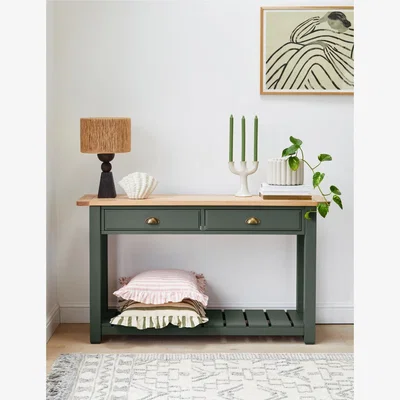 Rose & Grey Earthy Green Oak Console Table with Drawers