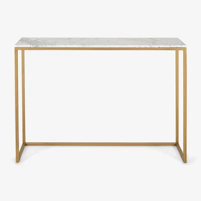Sazy Carrara Marble -corfe Metal Console Table, Bronze - White