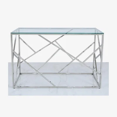 Teddy Beau Deco Home Claudette Stainless Steel And Glass Console Table Hallway Table