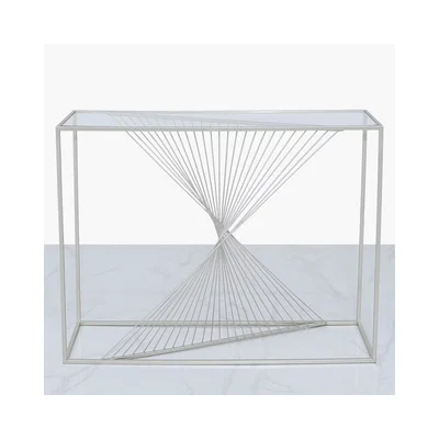 Teddy Beau Deco Home Ava Silver Metal And Clear Glass Console Table With Unique Design