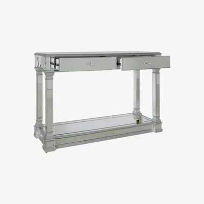 Teddy Beau Deco Home Athens Silver Mirrored 2 Drawer Console Table