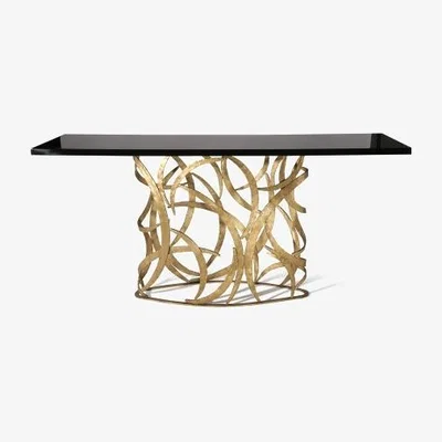 Tobias Oliver Porta Romana I Elliptical Miro Console Table FRENCH BRASS WITH BLACK LACQUER TOP