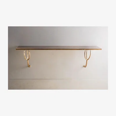 Tobias Oliver Porta Romana I Logan Wall Mount Console I Gold With French Polished Wood