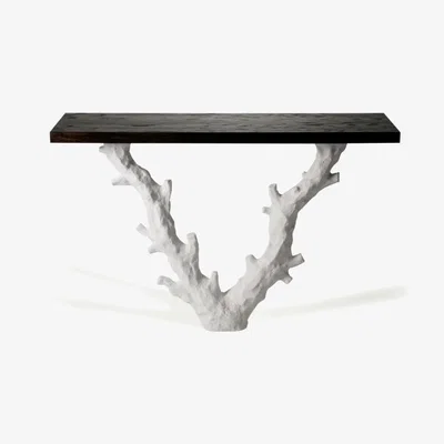 Tobias Oliver Porta Romana I Twig Console Table |plaster White With Dark Fumed Oak Top