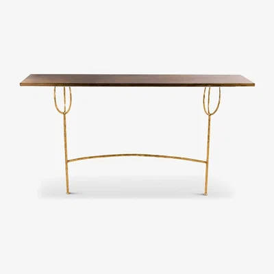 Tobias Oliver Porta Romana I Logan Hall Table I Gold with French Polished Wood Top