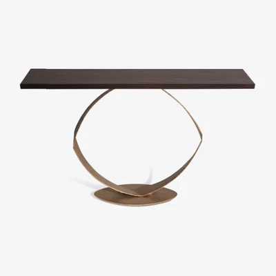 Tobias Oliver Porta Romana I 'O' Console Table FRENCH BRASS WITH DARK FUMED OAK TOP