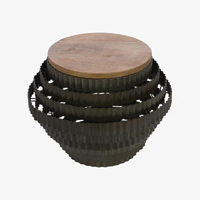 Amara Explorer Wooden Top Corrugated Metal Side Table