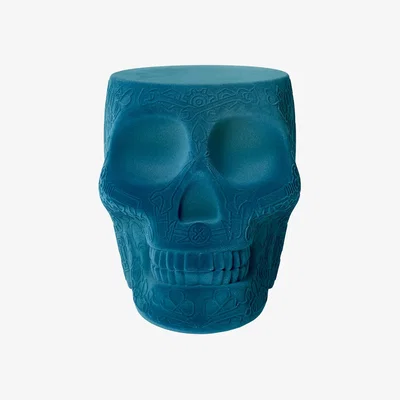 Amara Qeeboo - Mexico Skull Velvet Stool/Side Table - Light Blue
