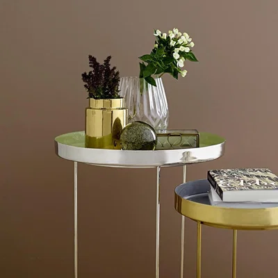 Amara Bloomingville - Round Aluminium Tray Table - Large - Silver/Green