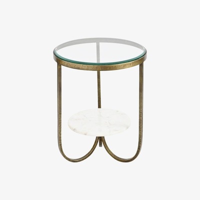 Artisanti Anzio Glass and Marble Round Side Table