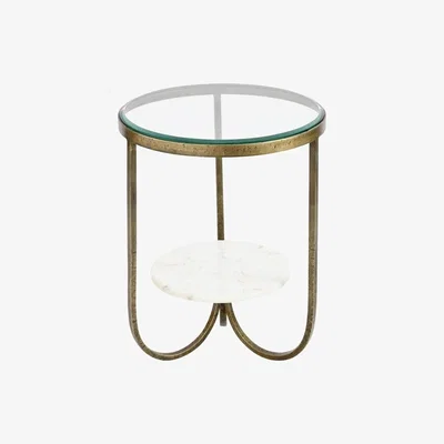 Artisanti Anzio Glass and Marble Round Side Table