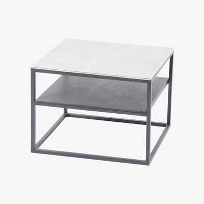 Artisanti Argenta Silver Metal Side Table with Shelf