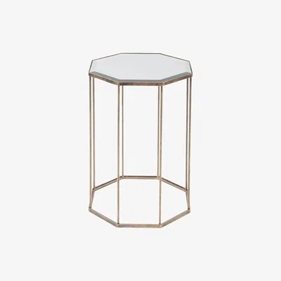 Artisanti Fulbrook Mirror Top Octagonal Side Table in Antique Gold