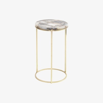 Artisanti Meso Agate Round Side Table with Brass Frame
