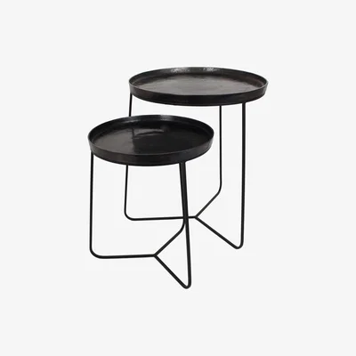 Artisanti Coalbrook Black Metal Side Tables- Set of 2