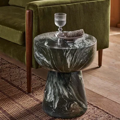 Atkin & Thyme Lucy Side Table Green Marble Finish