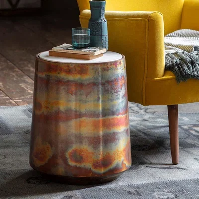 Atkin & Thyme Burnished Copper Side Table with Marble Top