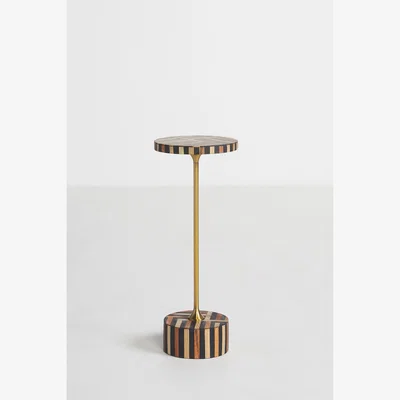 Anthropologie Optical Wood Inlay End Table