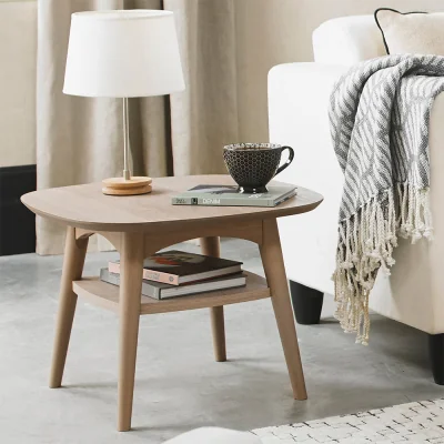 Arighi Bianchi Brondby Scandi Oak Lamp Table with Shelf