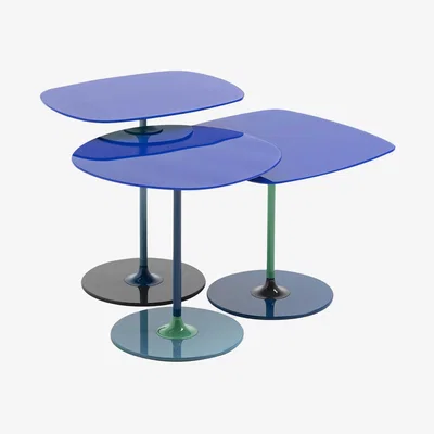 Barker and Stonehouse Kartell Thierry Set 3 Side Tables H40+H45+H50 Blue Glass | Barker & Stonehouse