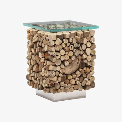 Barker and Stonehouse Caspian Solace Natural Driftwood and Glass Sidetable