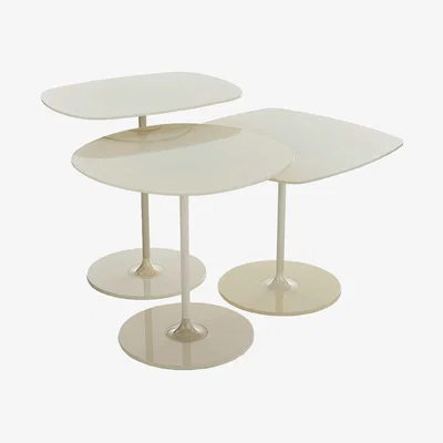 Barker and Stonehouse Kartell Thierry Set 3 Side Tables H40+H45+H50 White Glass | Barker & Stonehouse