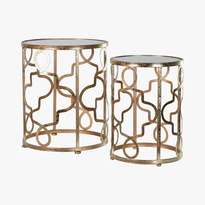 Barker and Stonehouse Pair of Patterned Side Tables, Gold