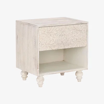 Barker and Stonehouse Casablanca 1 Drawer Bedside Table, White Mango Wood | Barker & Stonehouse