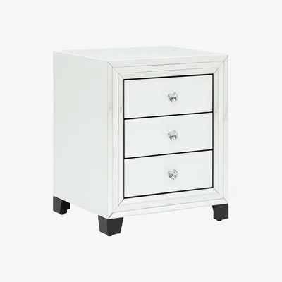 Barker and Stonehouse Krystal 3 Drawer Bedside Cabinet, White Glass | Barker & Stonehouse