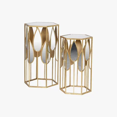 Barker and Stonehouse Pair of Hexagonal Mirrored Side Tables, Gold and Mirrored